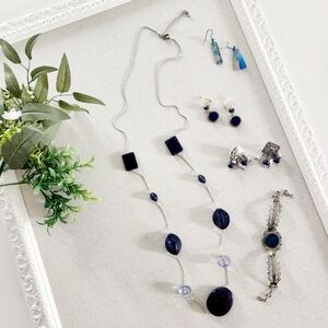 Blue Jewelry 5 piece Bundle - necklace bracelet earrings lot set